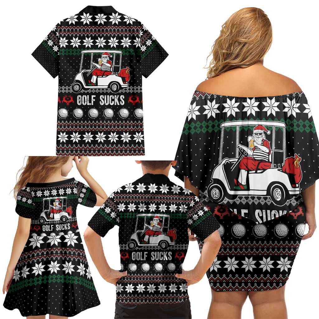 Golf Sucks Christmas Family Matching Off Shoulder Short Dress and Hawaiian Shirt Xmas Holiday Patterns - Wonder Print Shop