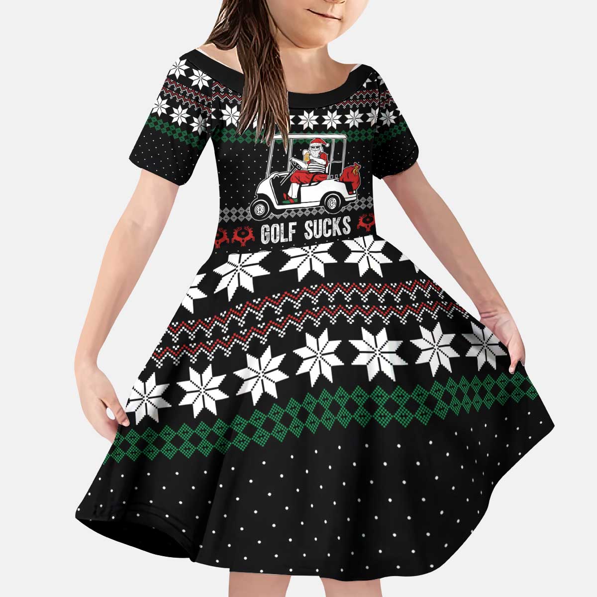 Golf Sucks Christmas Kid Short Sleeve Dress Xmas Holiday Patterns - Wonder Print Shop