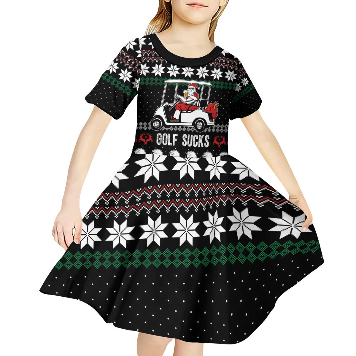Golf Sucks Christmas Kid Short Sleeve Dress Xmas Holiday Patterns - Wonder Print Shop