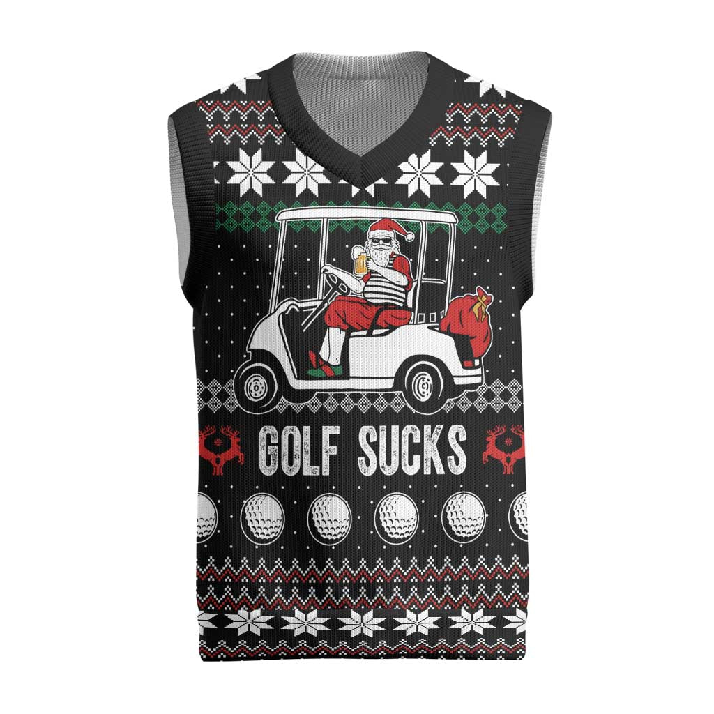 Golf Sucks Christmas Knitted V-Neck Vest Xmas Holiday Patterns - Wonder Print Shop