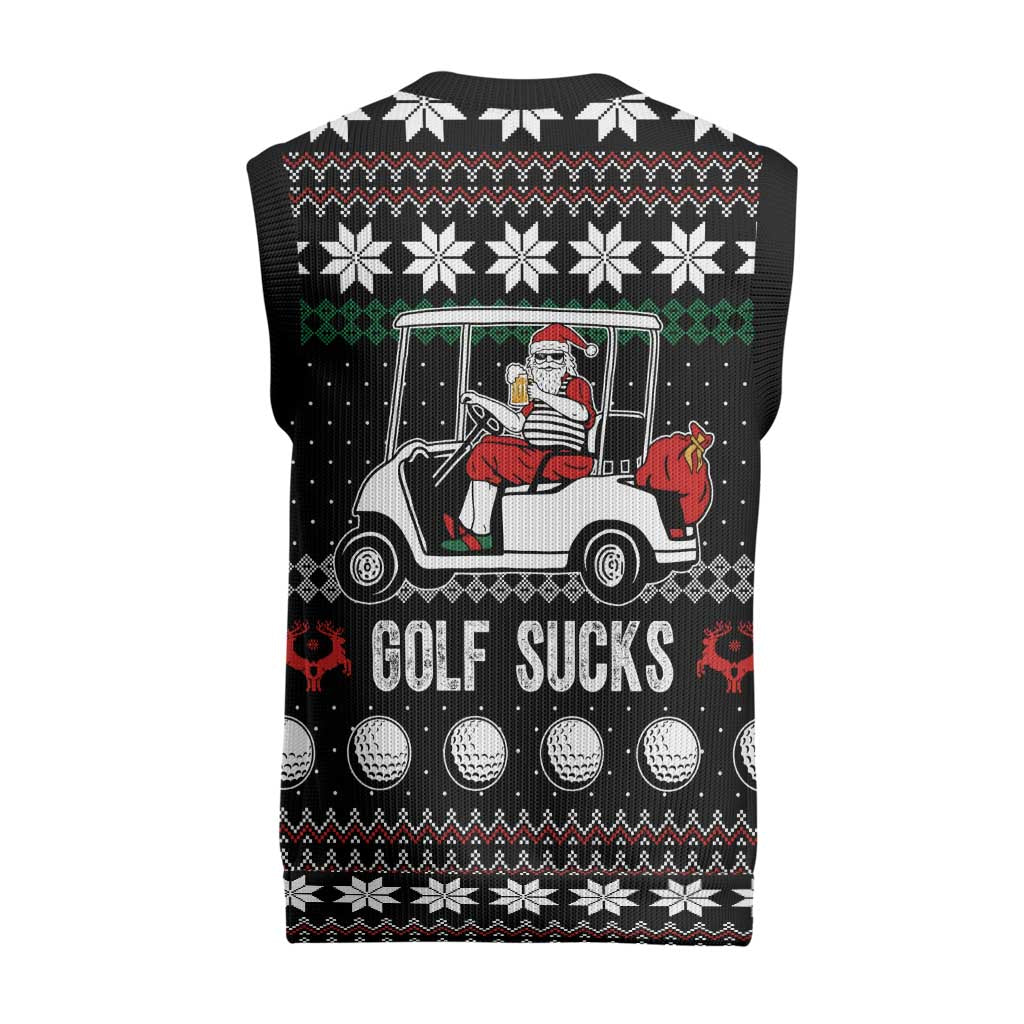 Golf Sucks Christmas Knitted V-Neck Vest Xmas Holiday Patterns - Wonder Print Shop