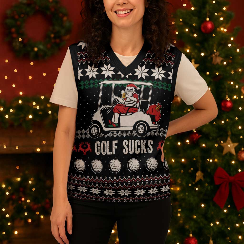 Golf Sucks Christmas Knitted V-Neck Vest Xmas Holiday Patterns - Wonder Print Shop