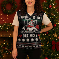Golf Sucks Christmas Knitted V-Neck Vest Xmas Holiday Patterns - Wonder Print Shop
