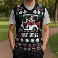 Golf Sucks Christmas Knitted V-Neck Vest Xmas Holiday Patterns - Wonder Print Shop