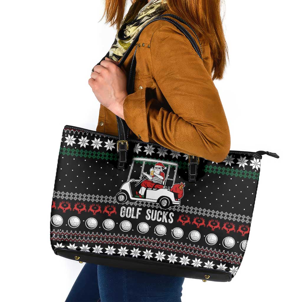 Golf Sucks Christmas Leather Tote Bag Xmas Holiday Patterns - Wonder Print Shop