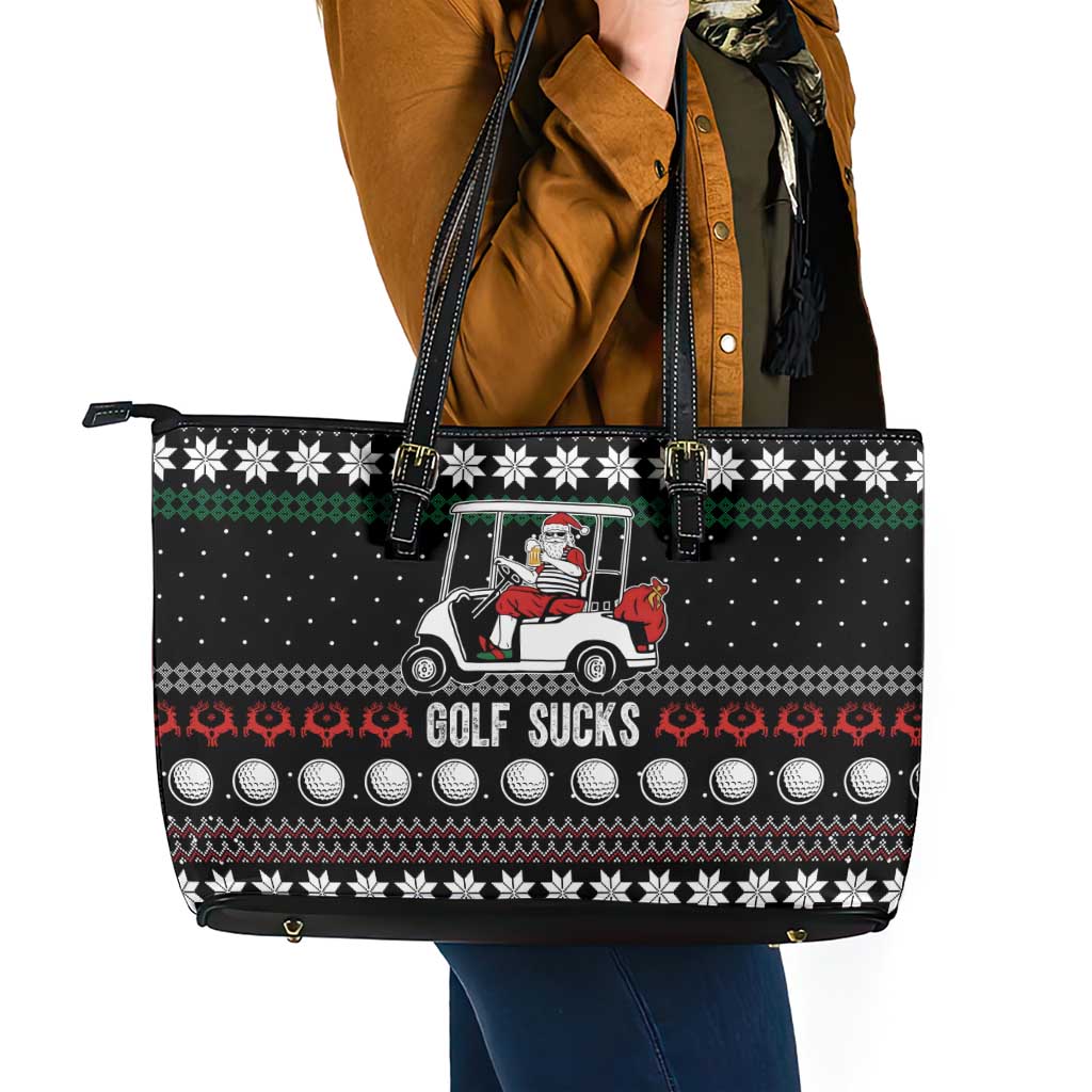 Golf Sucks Christmas Leather Tote Bag Xmas Holiday Patterns - Wonder Print Shop