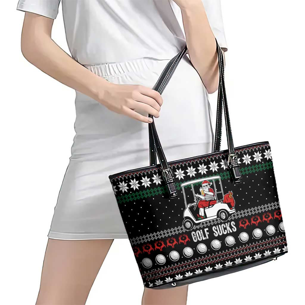 Golf Sucks Christmas Leather Tote Bag Xmas Holiday Patterns - Wonder Print Shop