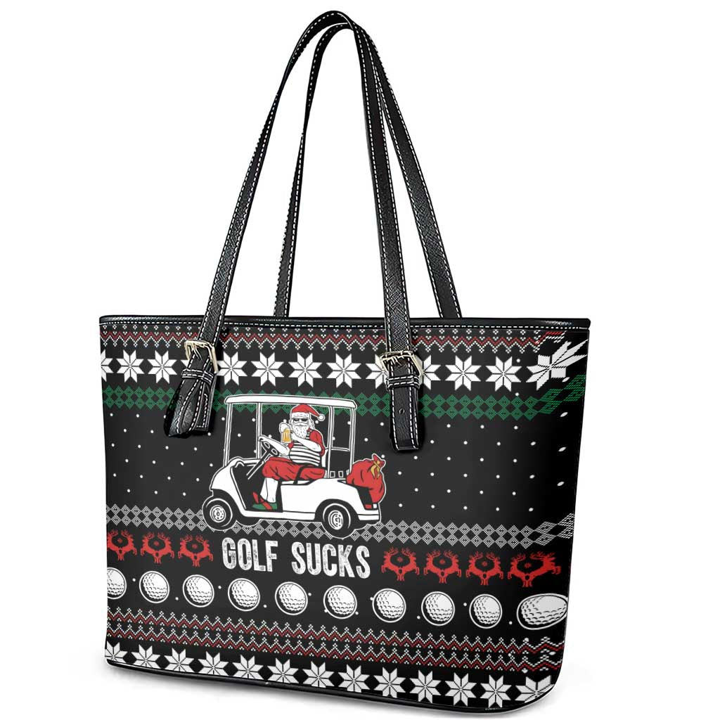 Golf Sucks Christmas Leather Tote Bag Xmas Holiday Patterns - Wonder Print Shop