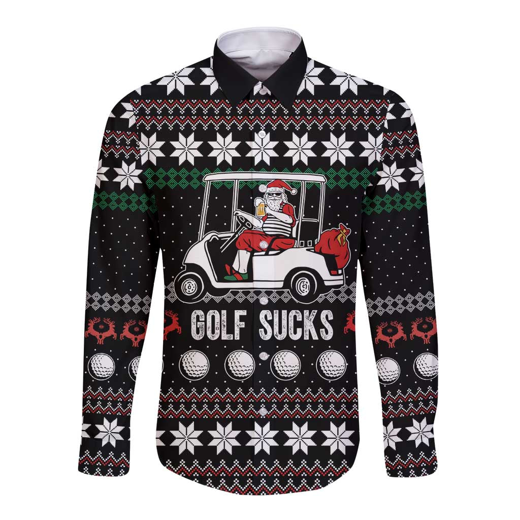 Golf Sucks Christmas Long Sleeve Button Shirt Xmas Holiday Patterns - Wonder Print Shop