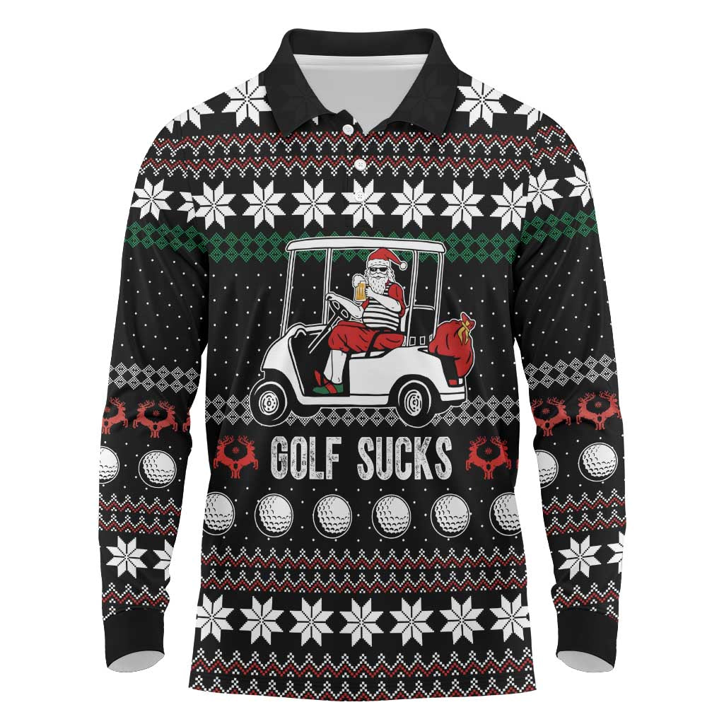 Golf Sucks Christmas Long Sleeve Polo Shirt Xmas Holiday Patterns - Wonder Print Shop
