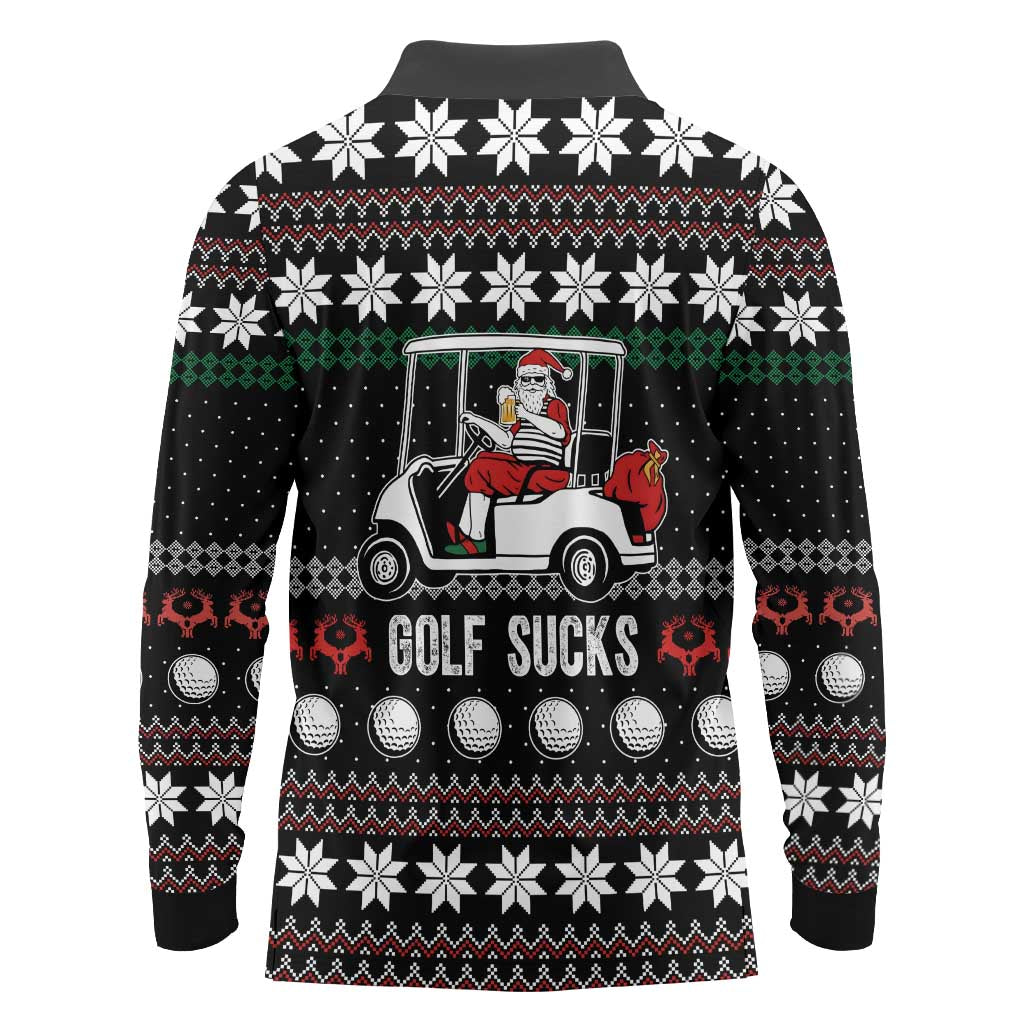 Golf Sucks Christmas Long Sleeve Polo Shirt Xmas Holiday Patterns - Wonder Print Shop