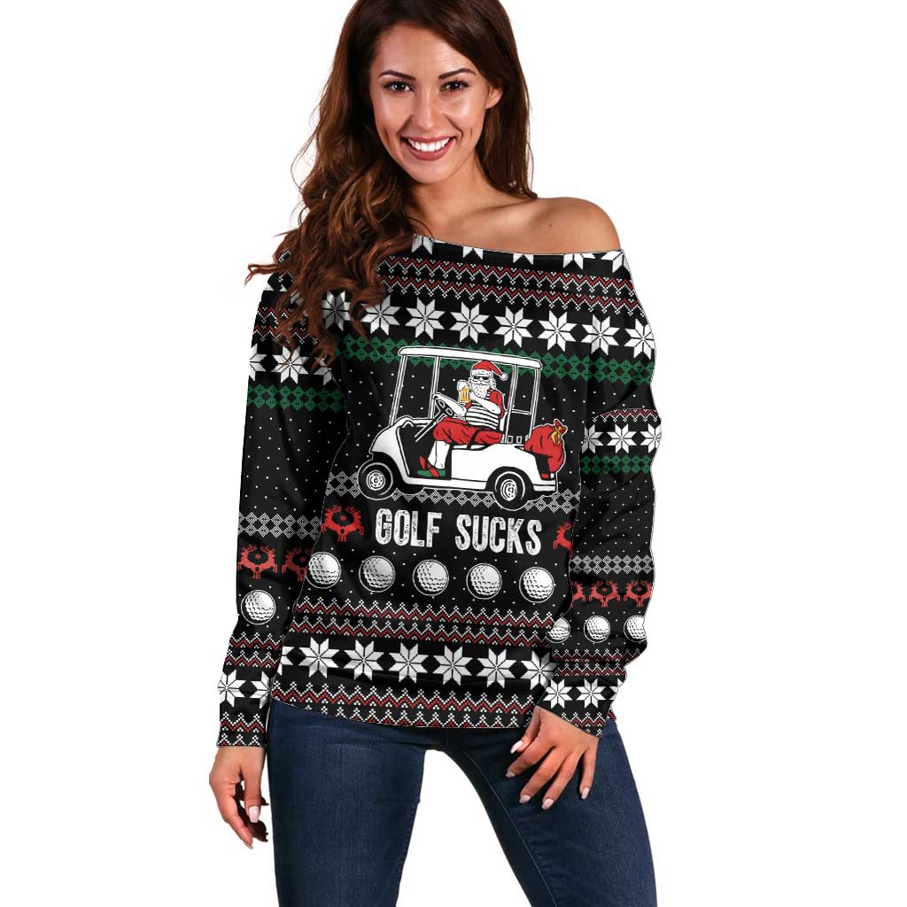 Golf Sucks Christmas Off Shoulder Sweater Xmas Holiday Patterns - Wonder Print Shop