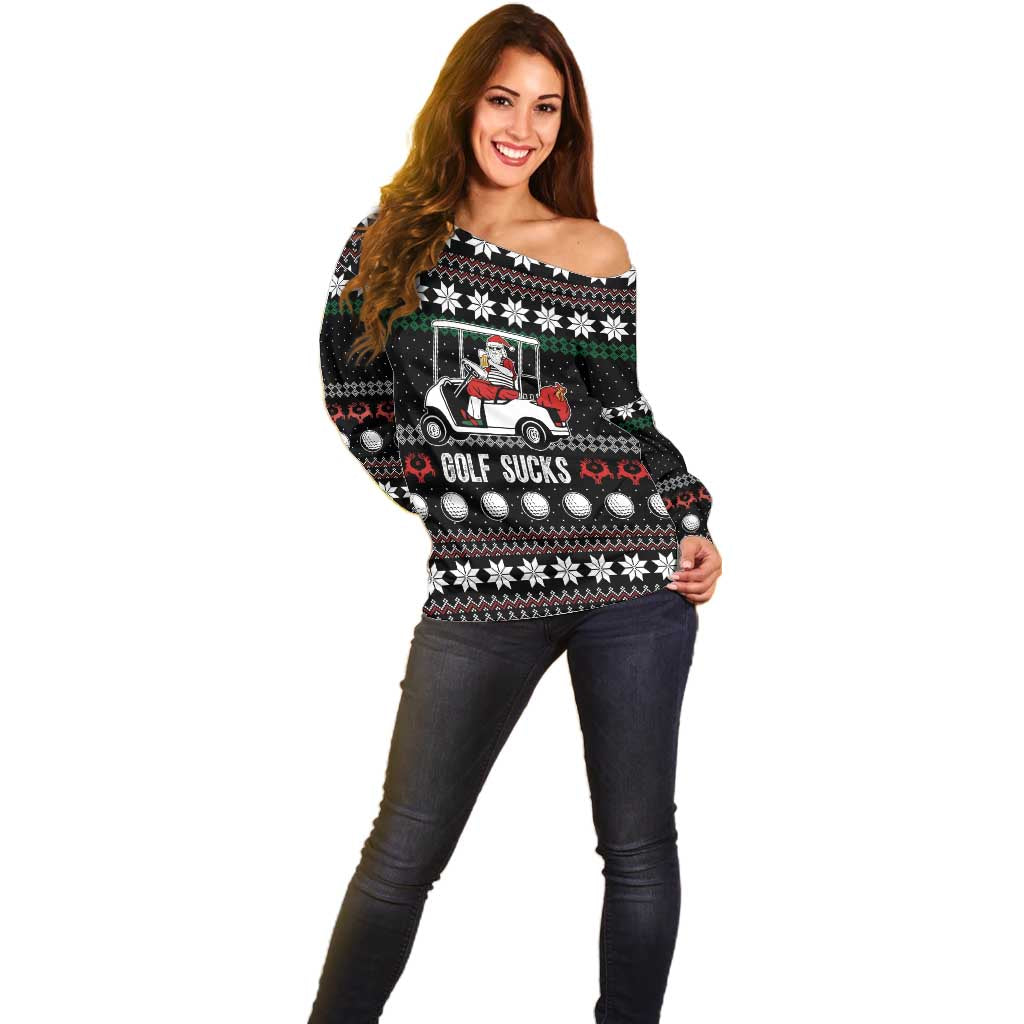 Golf Sucks Christmas Off Shoulder Sweater Xmas Holiday Patterns - Wonder Print Shop