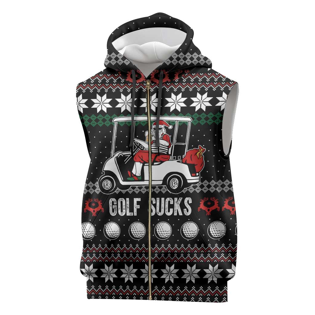 Golf Sucks Christmas Sleeveless Zip Hoodie Xmas Holiday Patterns - Wonder Print Shop
