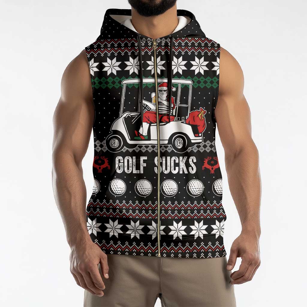 Golf Sucks Christmas Sleeveless Zip Hoodie Xmas Holiday Patterns - Wonder Print Shop