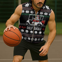 Golf Sucks Christmas Sleeveless Zip Hoodie Xmas Holiday Patterns - Wonder Print Shop