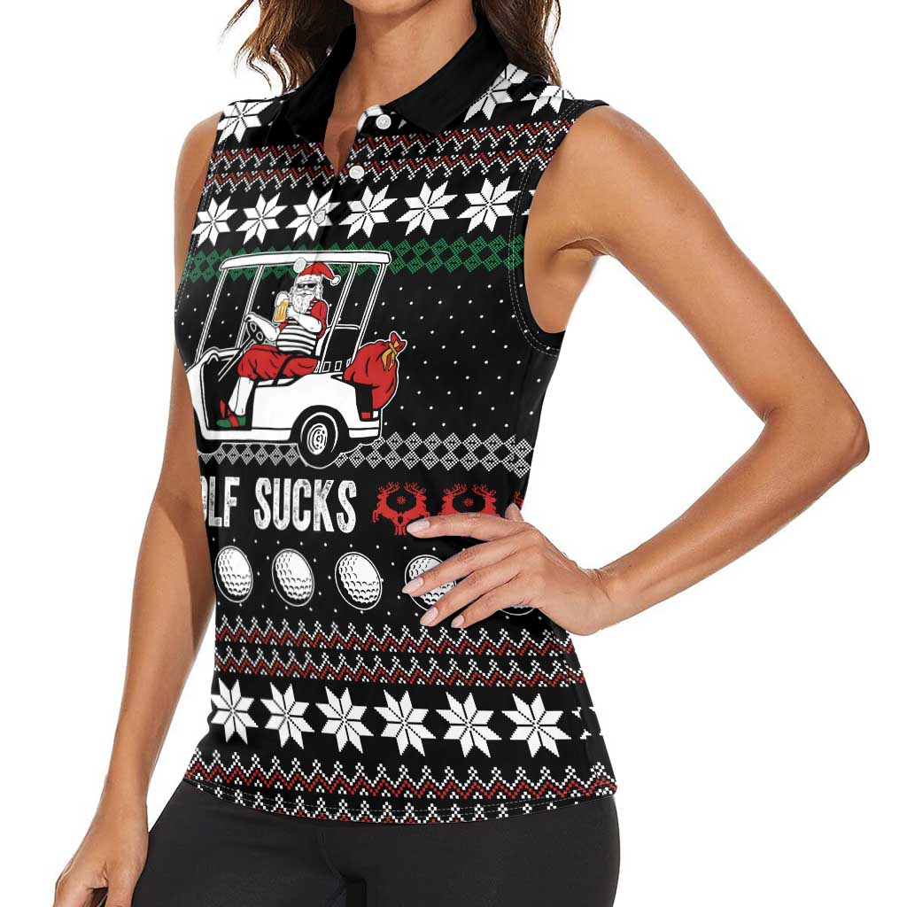 Golf Sucks Christmas Women Sleeveless Polo Shirt Xmas Holiday Patterns - Wonder Print Shop
