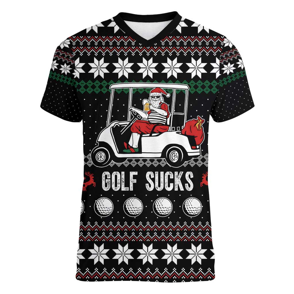 Golf Sucks Christmas Women V-Neck T-Shirt Xmas Holiday Patterns - Wonder Print Shop
