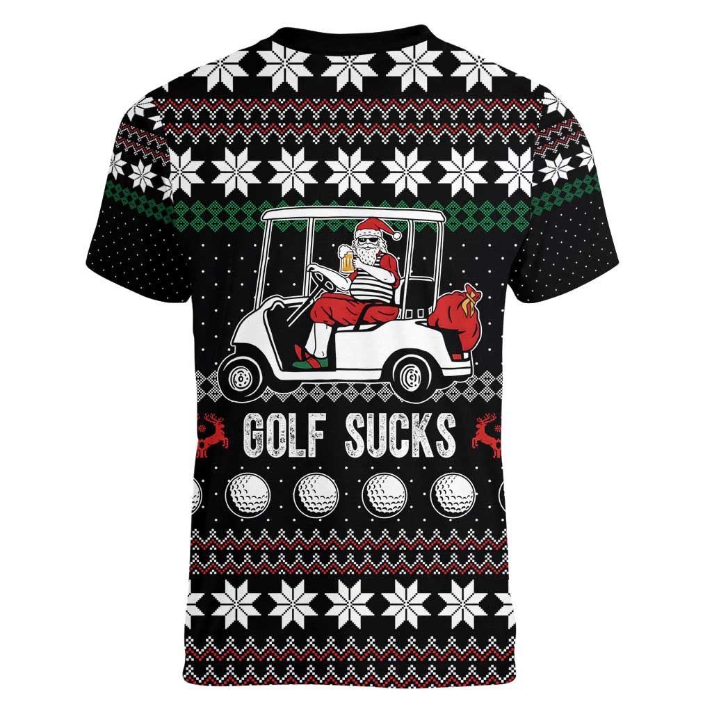 Golf Sucks Christmas Women V-Neck T-Shirt Xmas Holiday Patterns - Wonder Print Shop