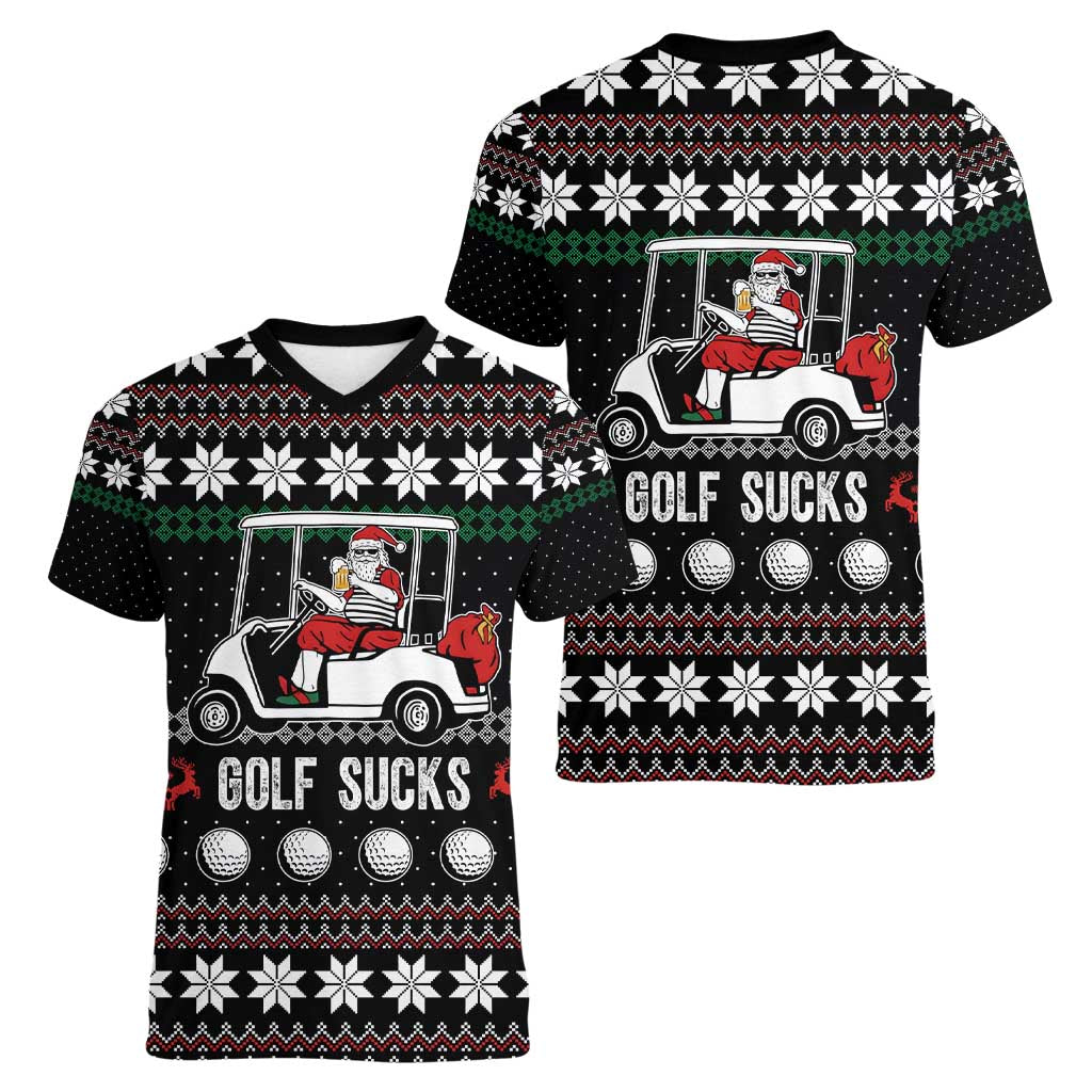 Golf Sucks Christmas Women V-Neck T-Shirt Xmas Holiday Patterns - Wonder Print Shop
