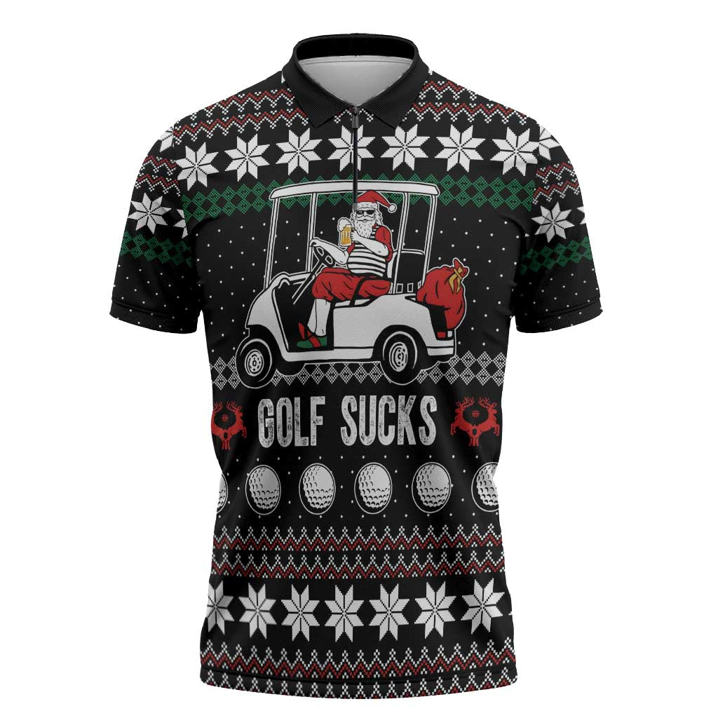 Golf Sucks Christmas Zipper Polo Shirt Xmas Holiday Patterns - Wonder Print Shop