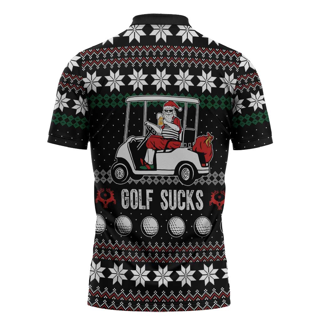 Golf Sucks Christmas Zipper Polo Shirt Xmas Holiday Patterns - Wonder Print Shop