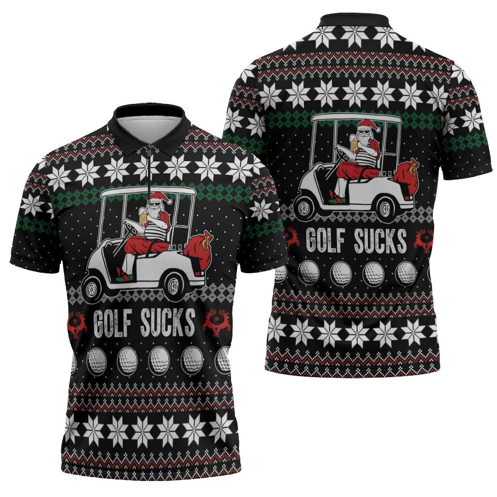 Golf Sucks Christmas Zipper Polo Shirt Xmas Holiday Patterns - Wonder Print Shop
