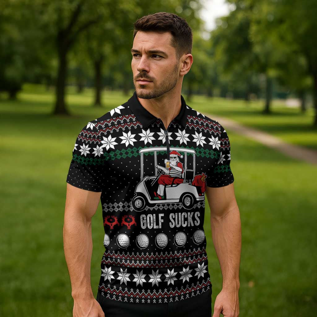 Golf Sucks Christmas Zipper Polo Shirt Xmas Holiday Patterns - Wonder Print Shop