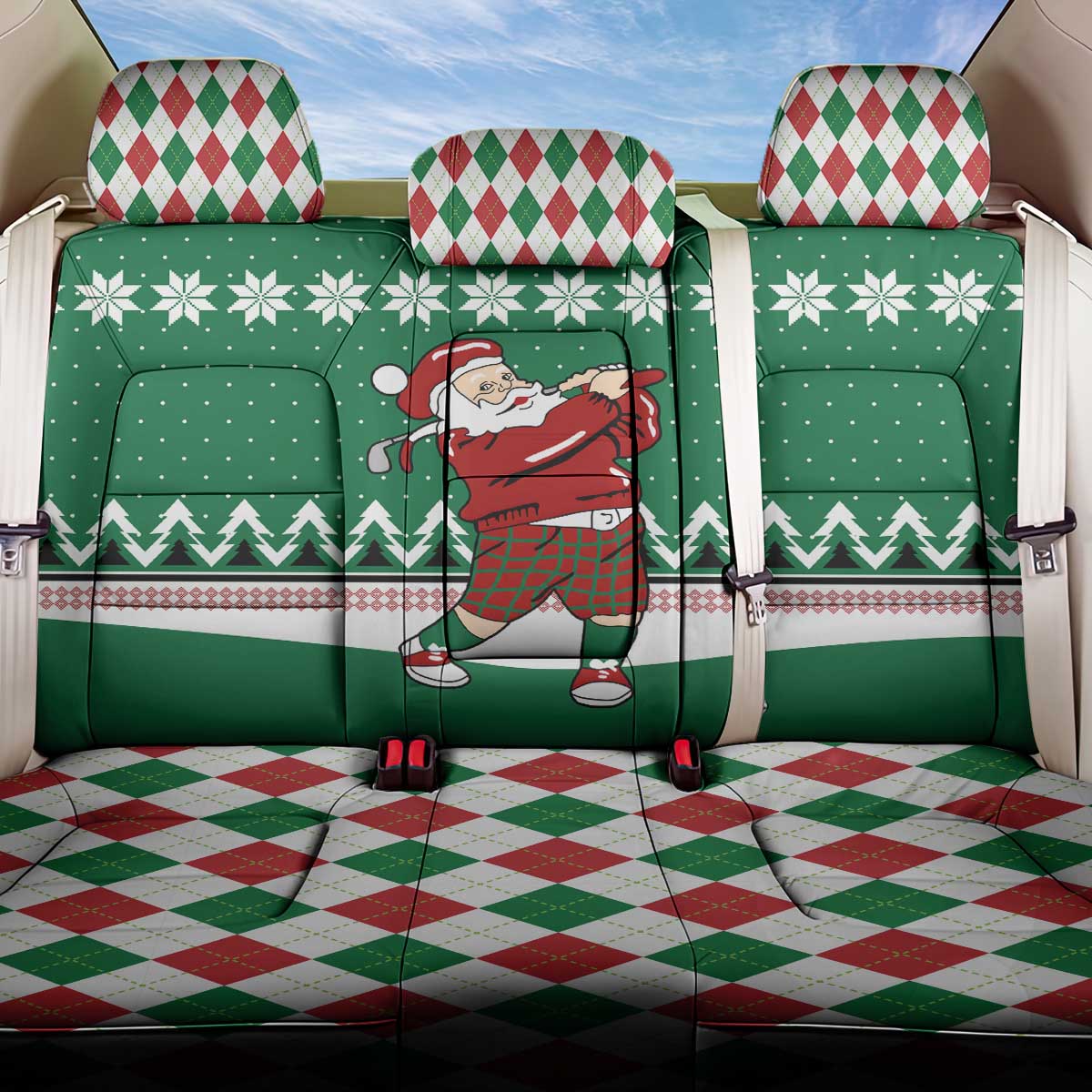 Golfer Santa Christmas Back Car Seat Cover Xmas Holiday Patterns - Wonder Print Shop