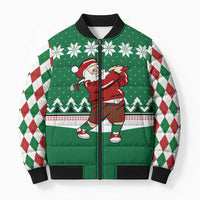 Golfer Santa Christmas Bomber Puffer Jacket Xmas Holiday Patterns - Wonder Print Shop