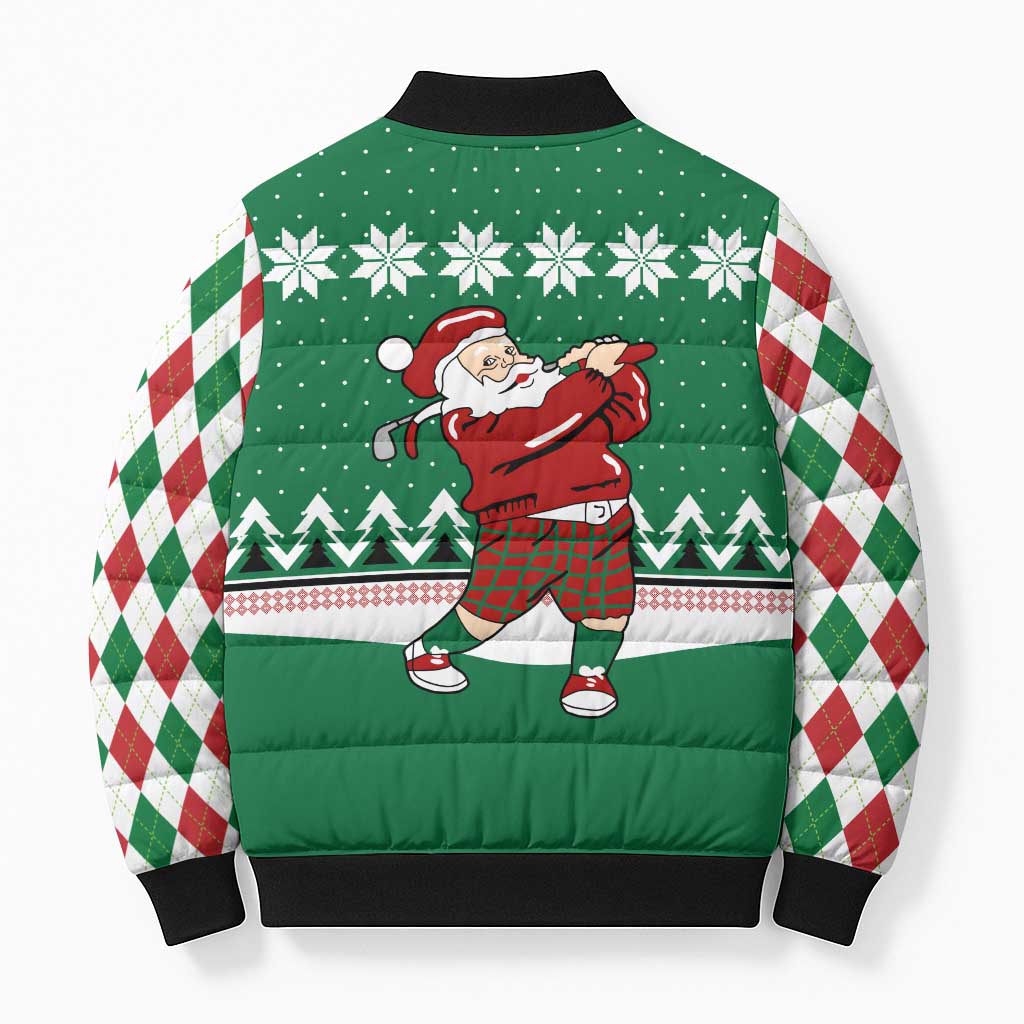 Golfer Santa Christmas Bomber Puffer Jacket Xmas Holiday Patterns - Wonder Print Shop