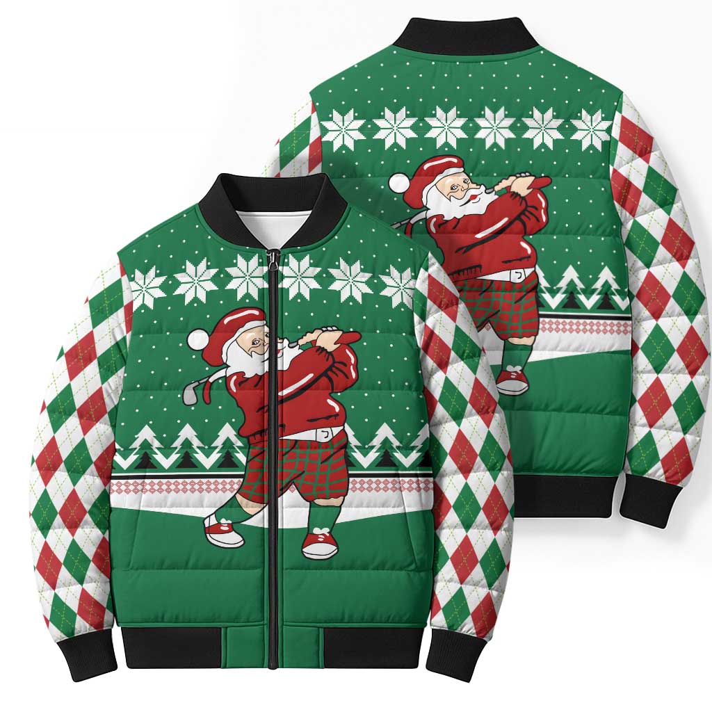 Golfer Santa Christmas Bomber Puffer Jacket Xmas Holiday Patterns - Wonder Print Shop