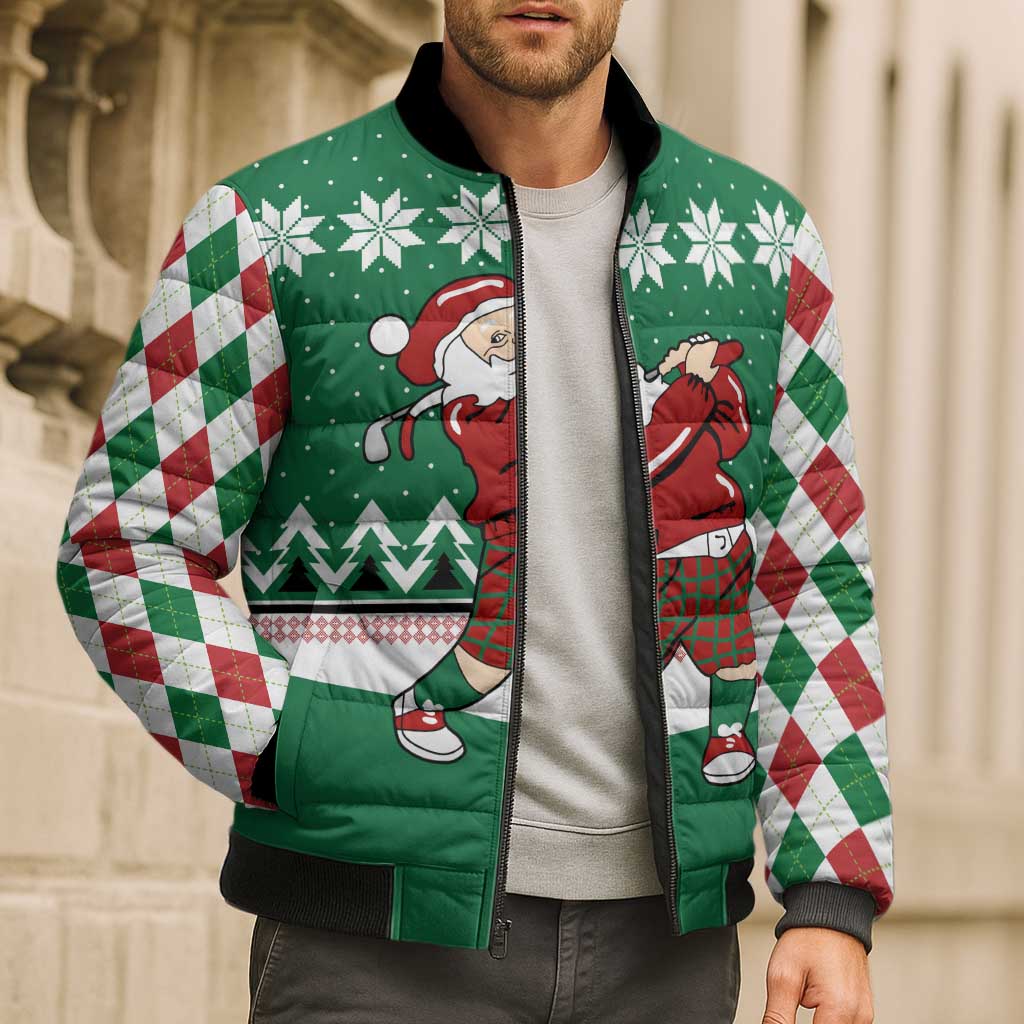 Golfer Santa Christmas Bomber Puffer Jacket Xmas Holiday Patterns - Wonder Print Shop