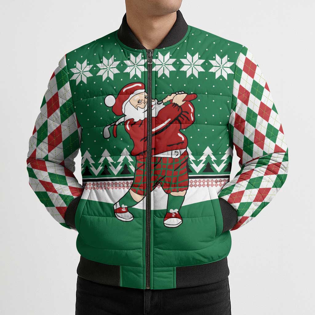 Golfer Santa Christmas Bomber Puffer Jacket Xmas Holiday Patterns - Wonder Print Shop