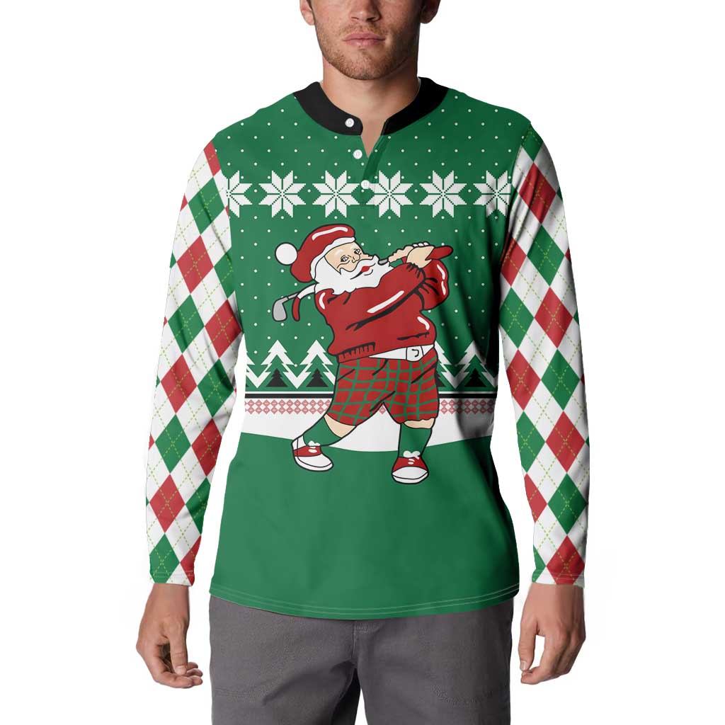 Golfer Santa Christmas Button Sweatshirt Xmas Holiday Patterns - Wonder Print Shop