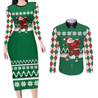 Golfer Santa Christmas Couples Matching Long Sleeve Bodycon Dress and Long Sleeve Button Shirt Xmas Holiday Patterns - Wonder Print Shop