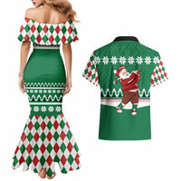 Golfer Santa Christmas Couples Matching Mermaid Dress and Hawaiian Shirt Xmas Holiday Patterns - Wonder Print Shop