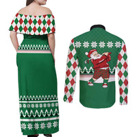Golfer Santa Christmas Couples Matching Off Shoulder Maxi Dress and Long Sleeve Button Shirt Xmas Holiday Patterns - Wonder Print Shop
