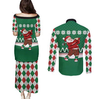 Golfer Santa Christmas Couples Matching Puletasi and Long Sleeve Button Shirt Xmas Holiday Patterns - Wonder Print Shop