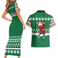 Golfer Santa Christmas Couples Matching Short Sleeve Bodycon Dress and Hawaiian Shirt Xmas Holiday Patterns - Wonder Print Shop
