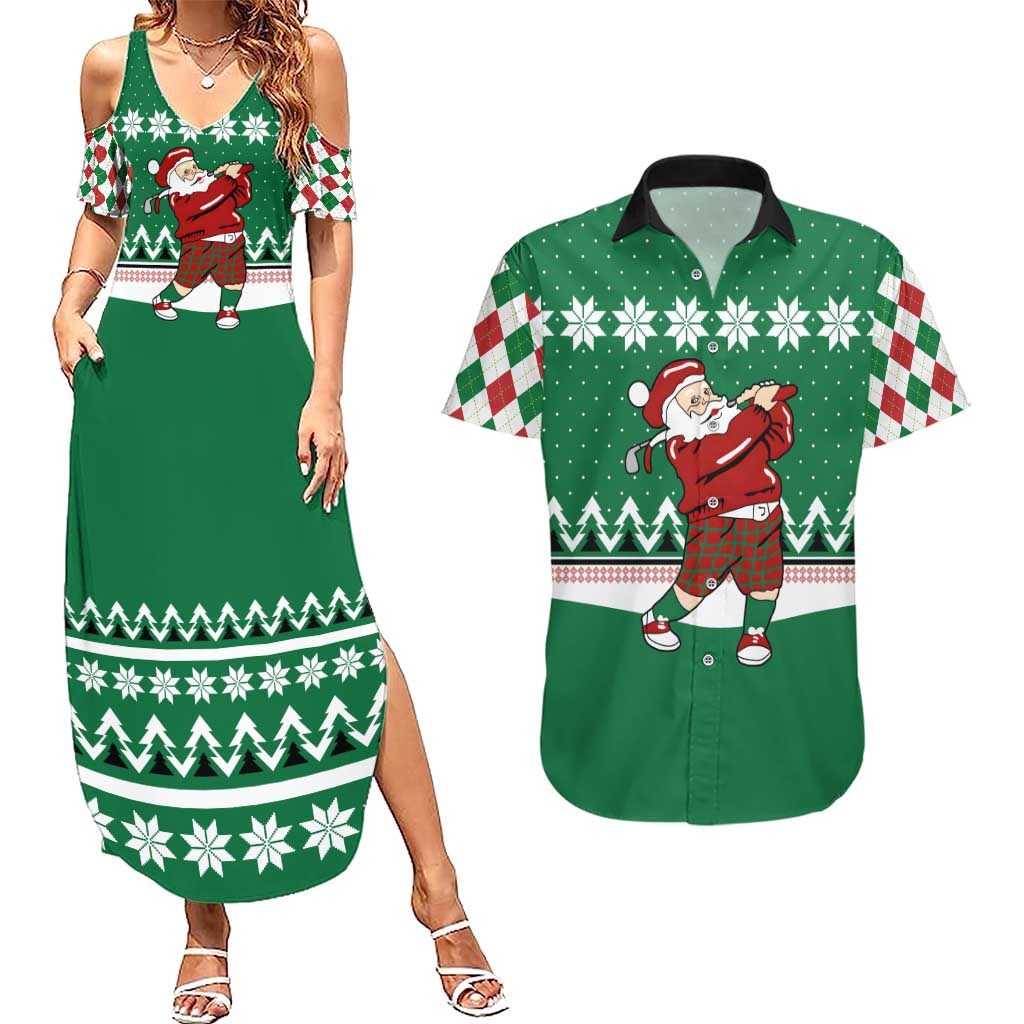 Golfer Santa Christmas Couples Matching Summer Maxi Dress and Hawaiian Shirt Xmas Holiday Patterns - Wonder Print Shop