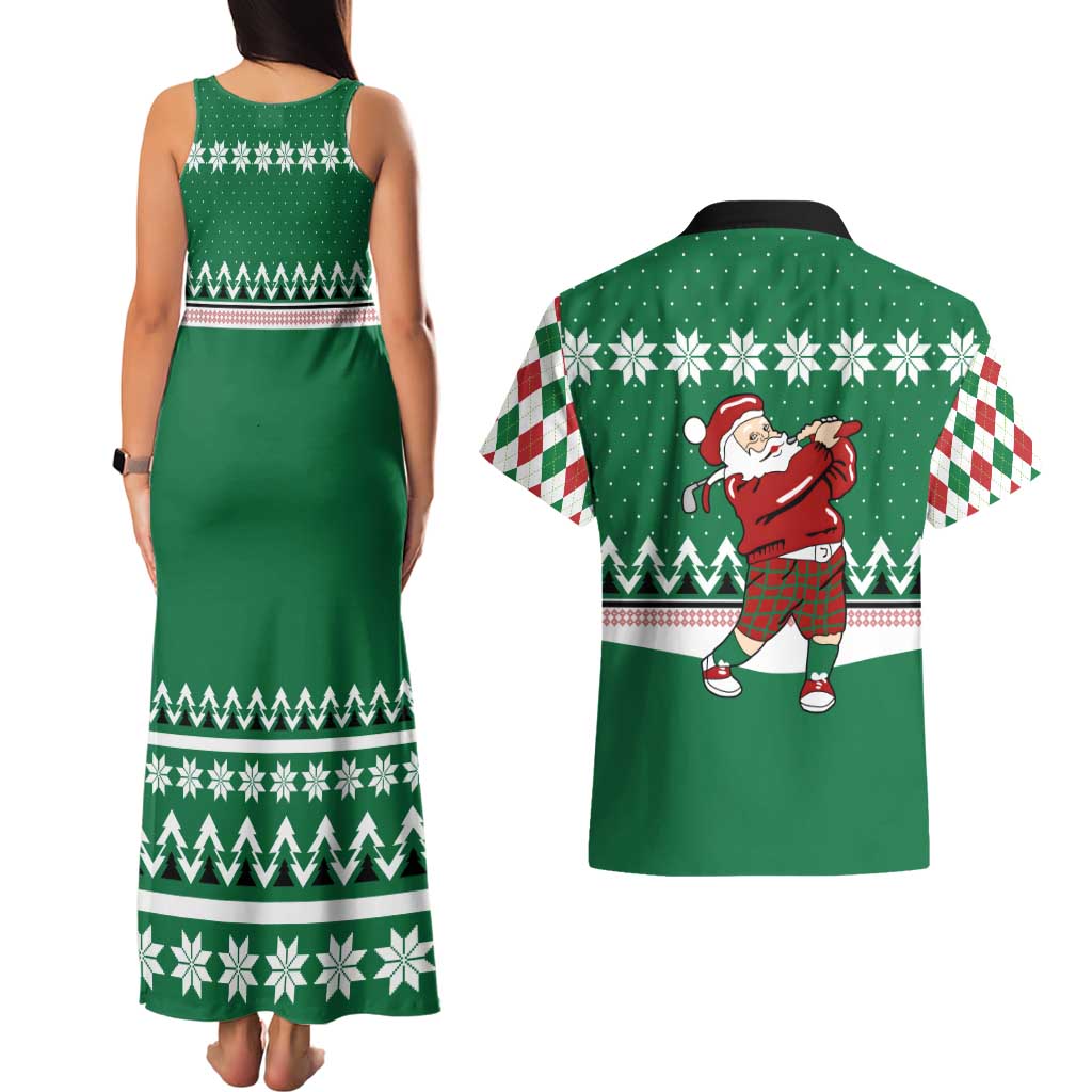 Golfer Santa Christmas Couples Matching Tank Maxi Dress and Hawaiian Shirt Xmas Holiday Patterns - Wonder Print Shop