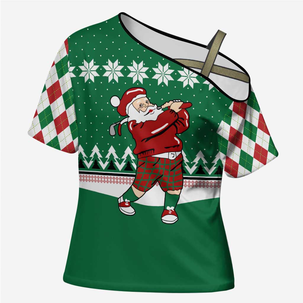 Golfer Santa Christmas Cross Shoulder Shirt Xmas Holiday Patterns - Wonder Print Shop