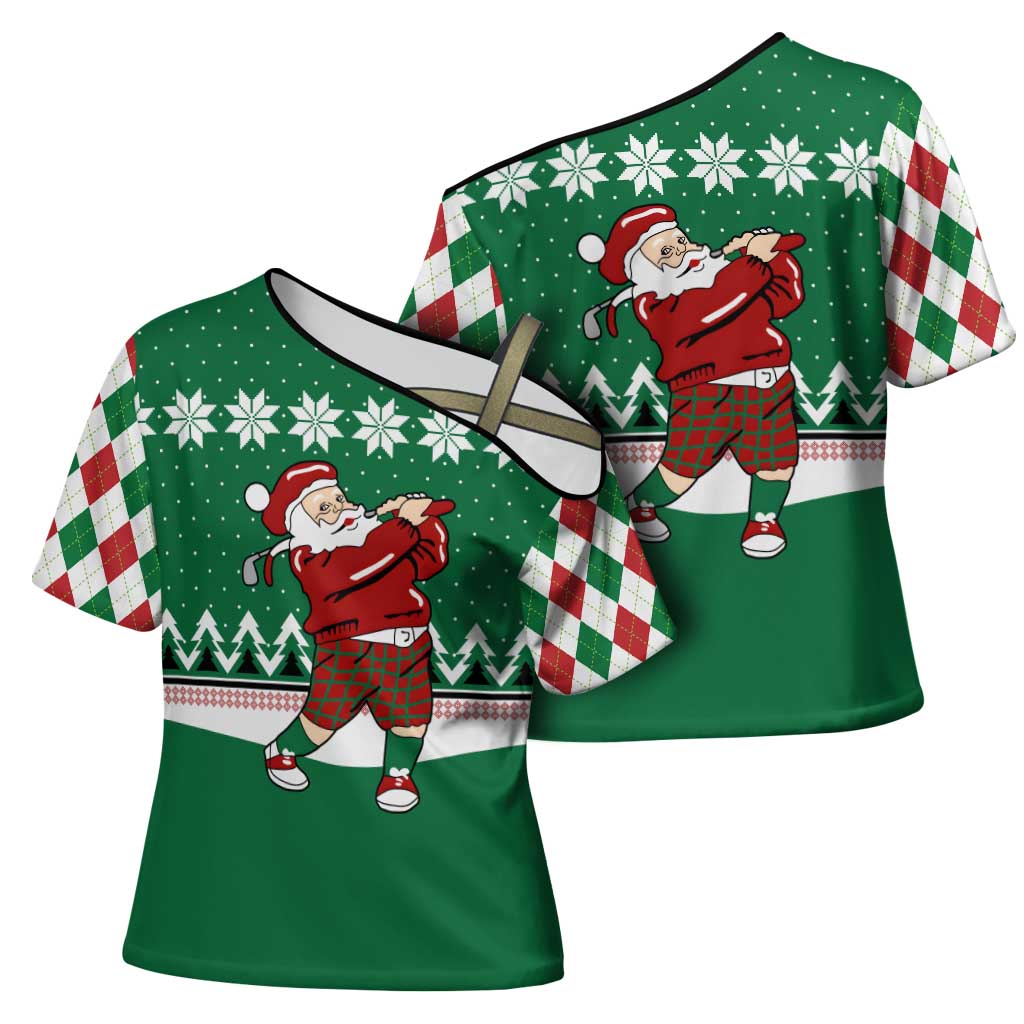 Golfer Santa Christmas Cross Shoulder Shirt Xmas Holiday Patterns - Wonder Print Shop