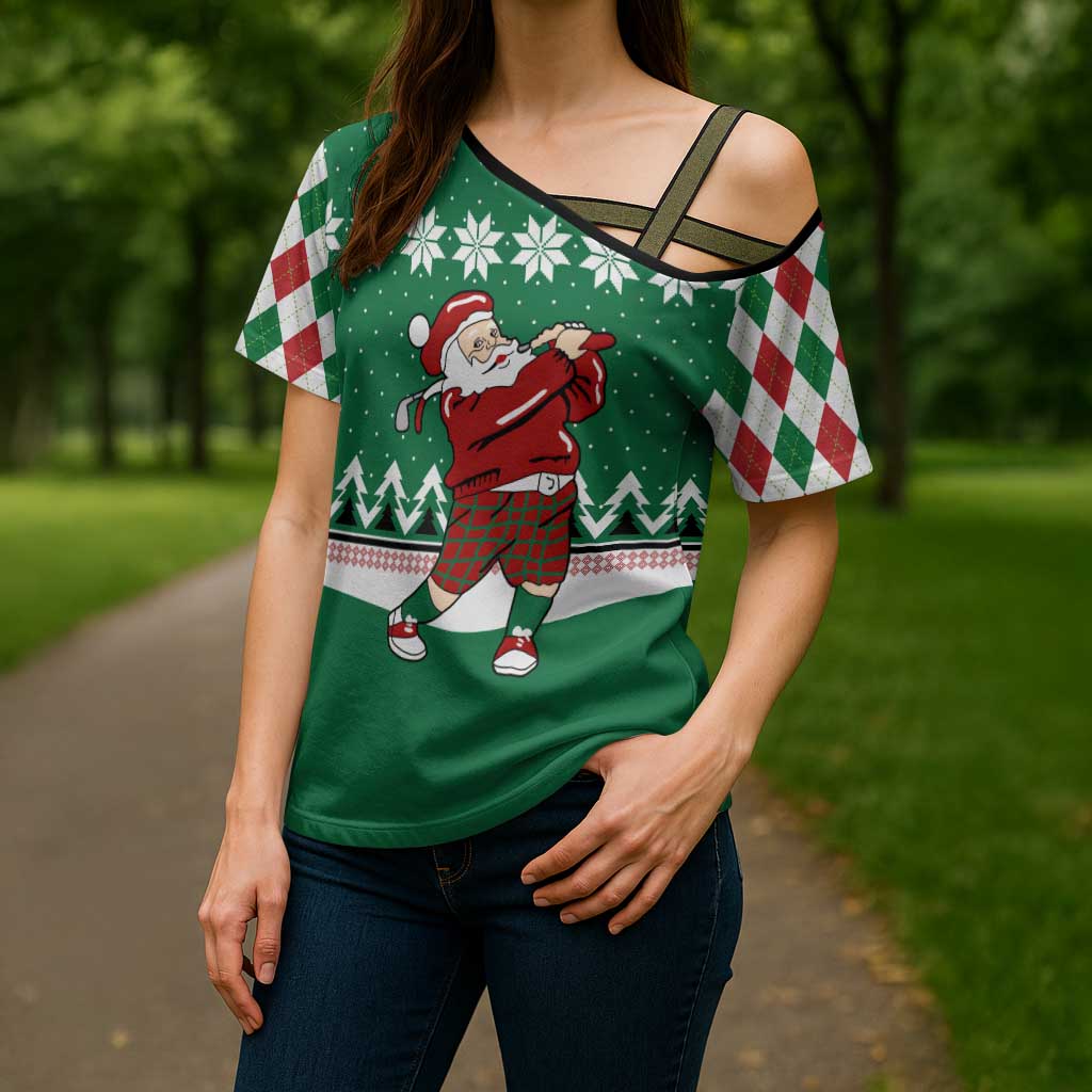 Golfer Santa Christmas Cross Shoulder Shirt Xmas Holiday Patterns - Wonder Print Shop