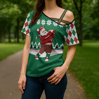 Golfer Santa Christmas Cross Shoulder Shirt Xmas Holiday Patterns - Wonder Print Shop