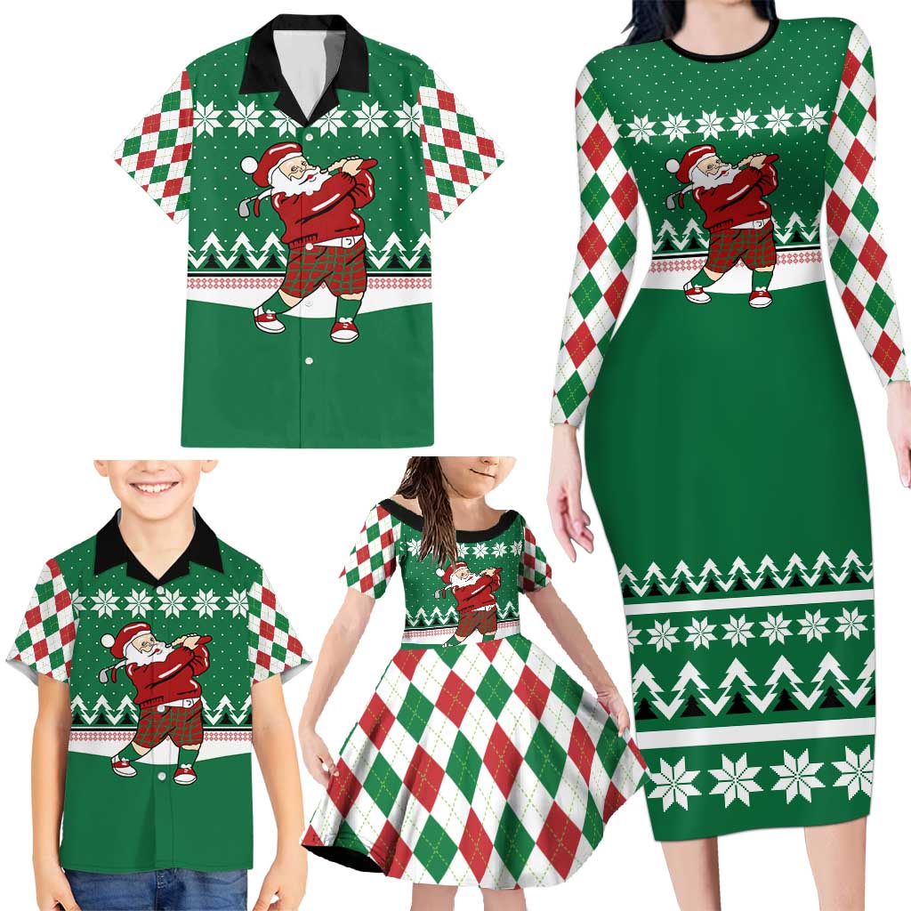 Golfer Santa Christmas Family Matching Long Sleeve Bodycon Dress and Hawaiian Shirt Xmas Holiday Patterns - Wonder Print Shop