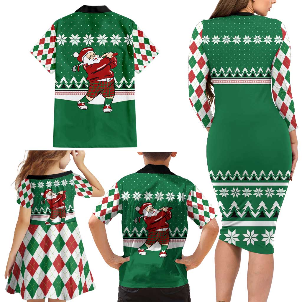 Golfer Santa Christmas Family Matching Long Sleeve Bodycon Dress and Hawaiian Shirt Xmas Holiday Patterns - Wonder Print Shop