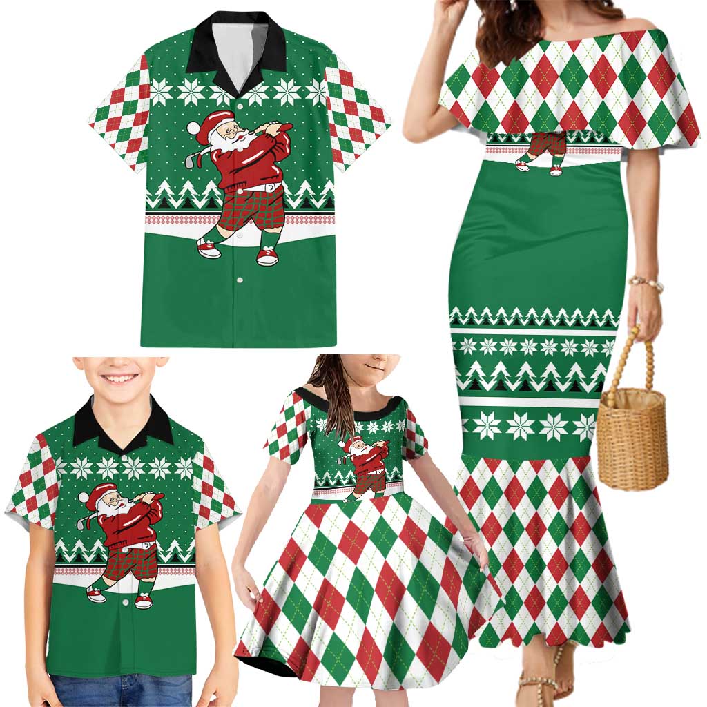 Golfer Santa Christmas Family Matching Mermaid Dress and Hawaiian Shirt Xmas Holiday Patterns - Wonder Print Shop