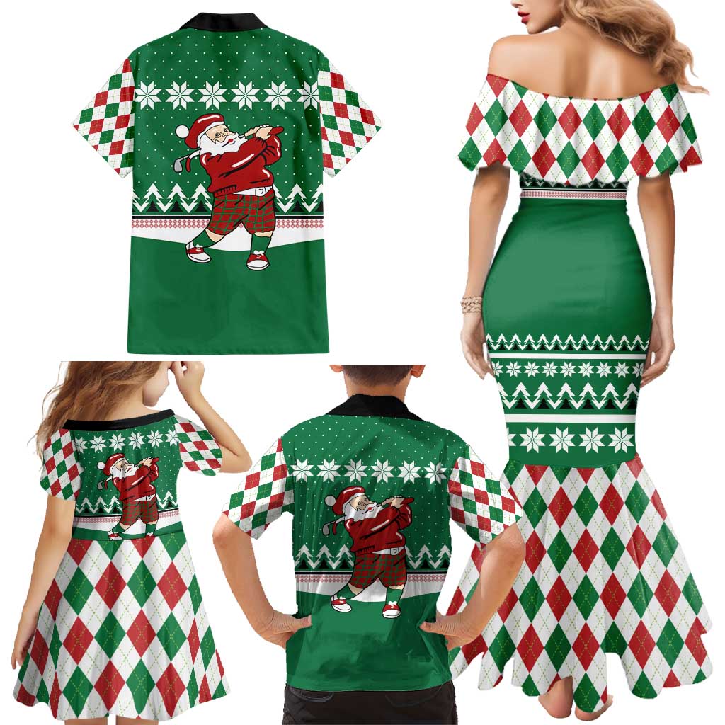 Golfer Santa Christmas Family Matching Mermaid Dress and Hawaiian Shirt Xmas Holiday Patterns - Wonder Print Shop